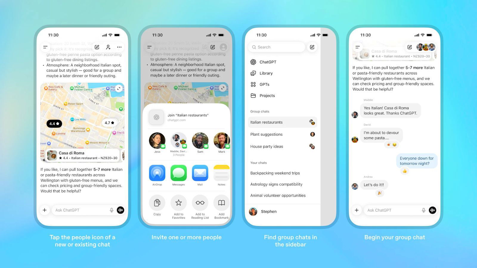 ChatGPT launches group chats for collaborative AI conversations